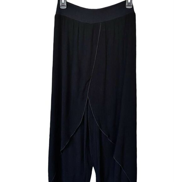 BOHO Pants T.Zovich Relaxed Wrap Slit Boho Beach Vacation Black Small NWT - Picture 6 of 7